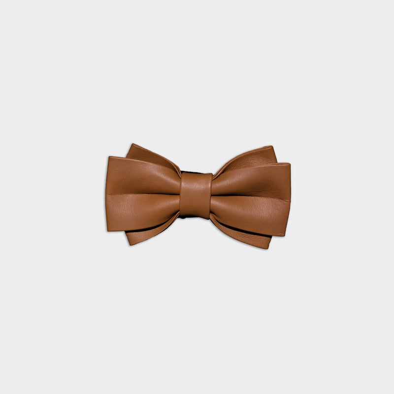 Brown leather bow tie. Brown saffron bright 2024 leather bow tie. Handcrafted bow ties. Elegant bow ties for groomsmen and best man.